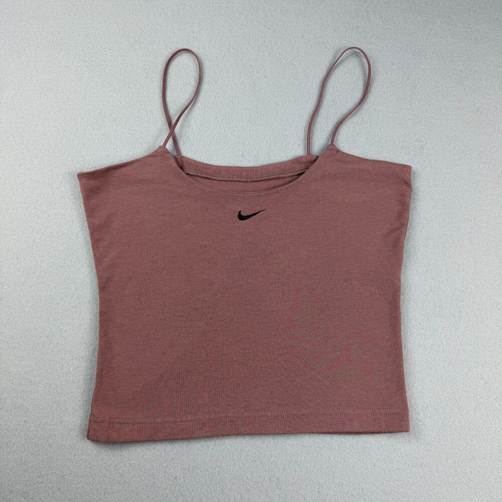 Y2K Nike Womens Small Pink Crop Tank Top Spaghetti Strap Swoosh Cami Athletic